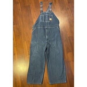 Carhartt Overalls Dungarees Adult 46x27 Blue Bib Denim Carpenter Workwear Men *